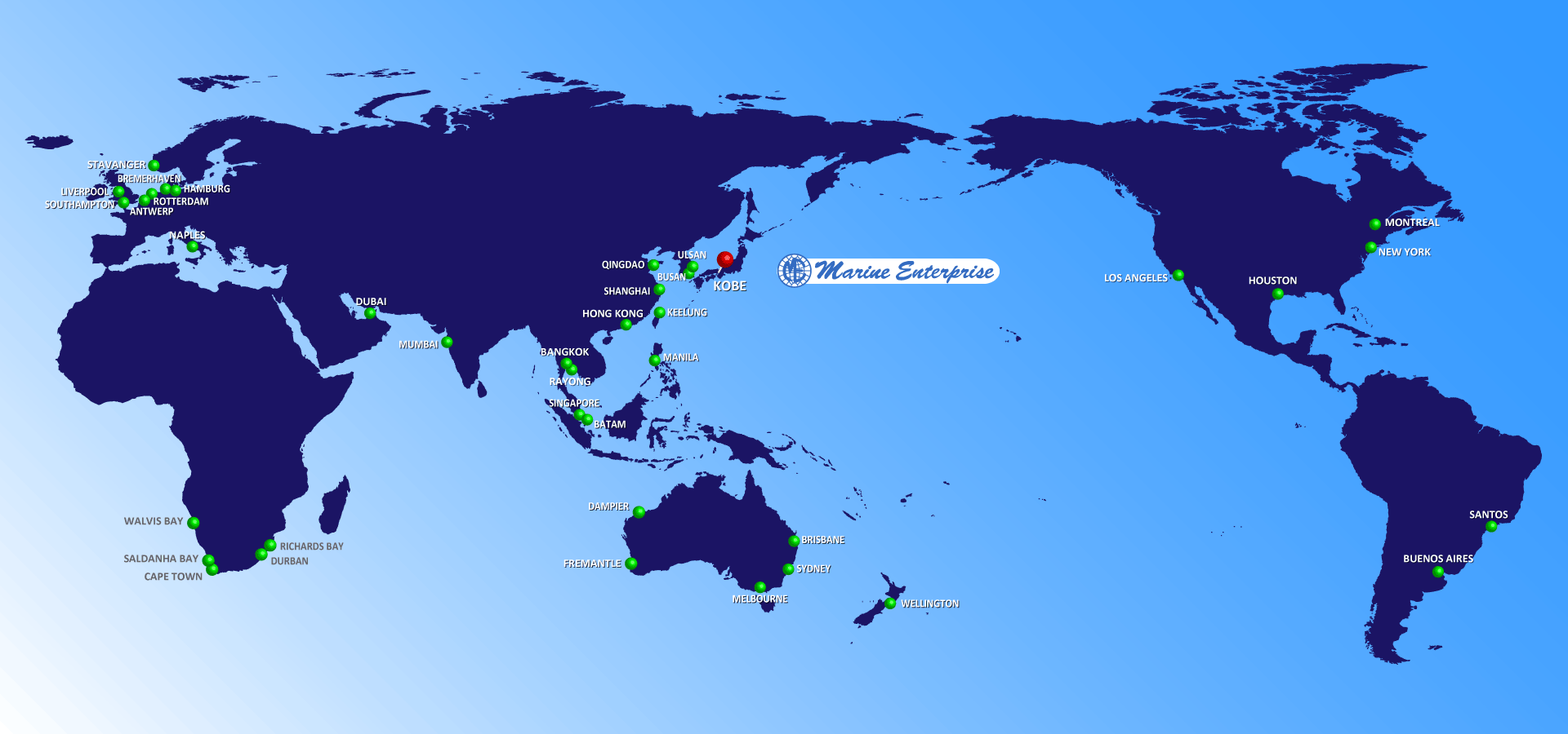 Map of the global service station network of ship repair specialist Marine Enterprise